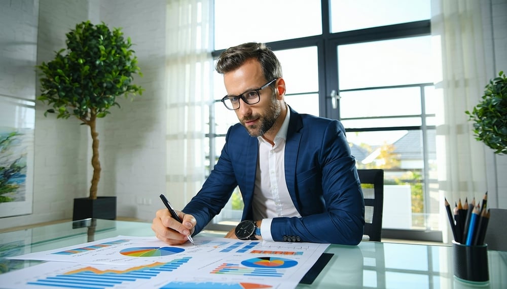 Financial expert analysing real estate investment opportunities Financial expert analysing real estate investment opportunities